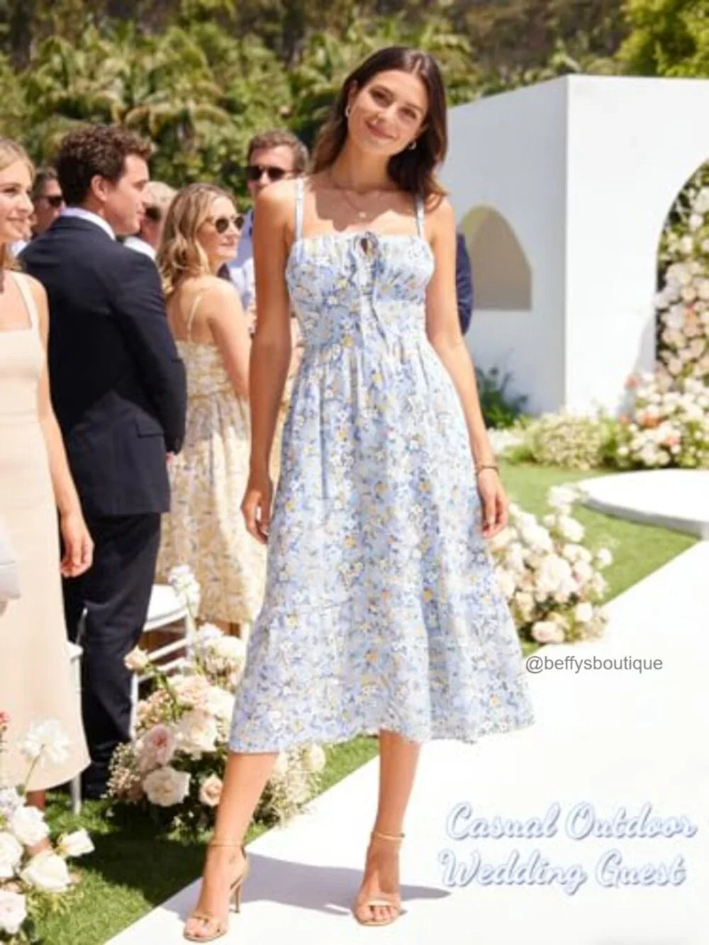 Flowy A-Line Midi Sundress with Pockets Spaghetti Strap Lace Up Corset